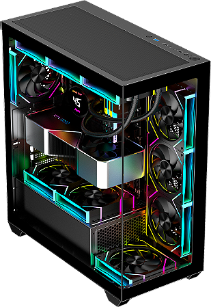Gabinete Gamer Aquário K-MEX Torre Negra CG-36DY ATX Vidro Temperado Sem Fans
