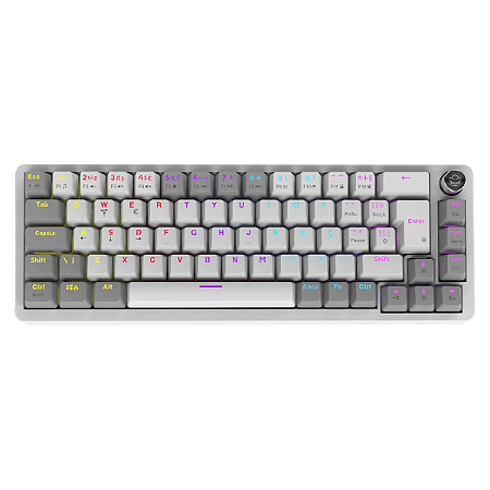Teclado Mecânico PCYES Mecka White Ghost 65% ABNT2 Switch Blue Rainbow TPMKWGBL