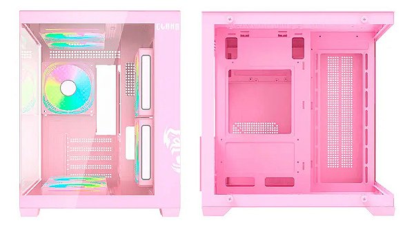Gabinete Gamer Clanm Grodd Candy Rosa Aquário mATX Vidro Temperado sem Fans
