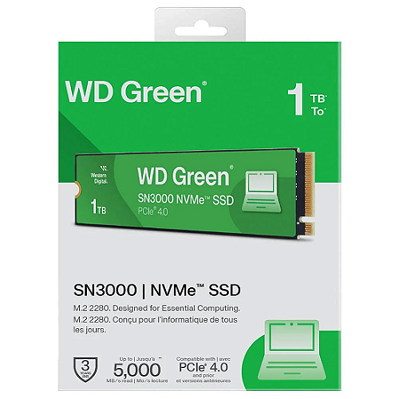SSD WD Green SN3000 1TB M.2 2280 NVMe PCIe 4.0 5000MB/s WDS100T4G0E