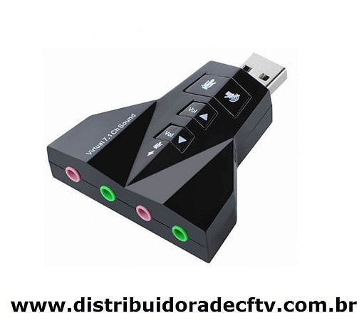 Placa de Som Externa Xtrad USB 7.1 Virtual P2 Fone Microfone XT-2031 AD0002XT Controle de Volume