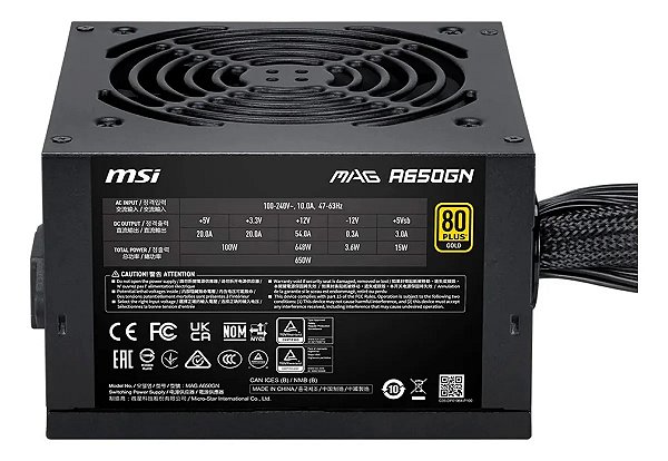Fonte MSI MAG A650GN II 650W 80 Plus Gold PFC Ativo ATX 3.1 Fan 120mm