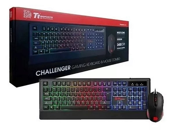 Kit Teclado e Mouse Gamer Thermaltake Challenger RGB 2400 DPI USB Layout US
