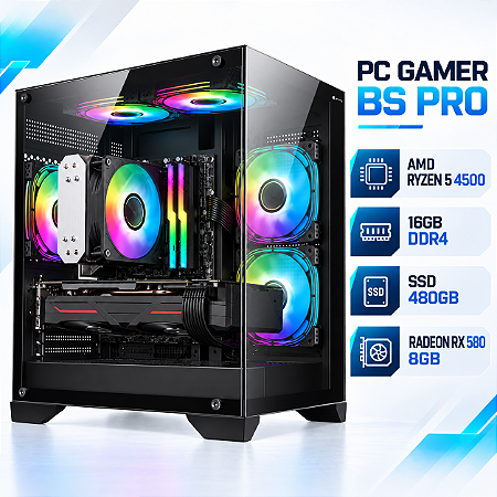 PC Gamer BS Pro AMD Ryzen 5 4500, 16GB DDR4, Radeon RX 580 8GB, SSD 480GB