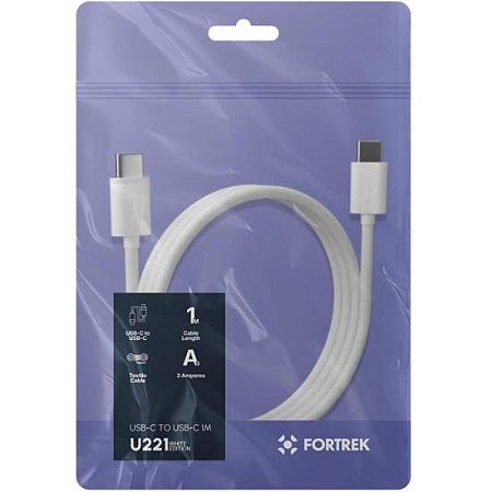 Cabo USB-C para USB-C Fortrek U221 1m 3A Branco Trançado