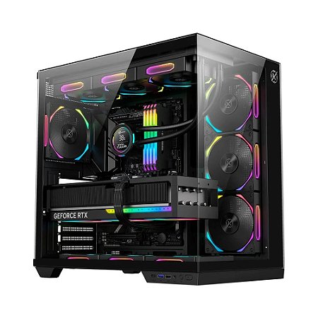 Gabinete Gamer Kalkan Skye RGB Aquário ATX Vidro Temperado Preto Sem Fans KLK00042