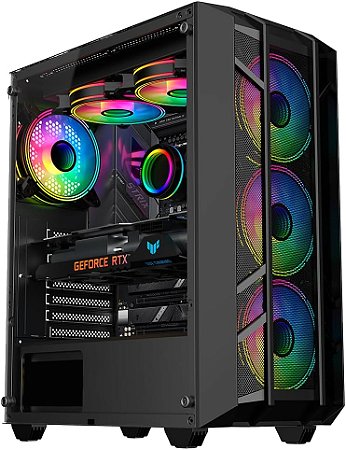 Gabinete Gamer Kalkan Alfern ATX, Frente Mesh, Vidro Temperado, Preto, Sem Fans - KLK00034
