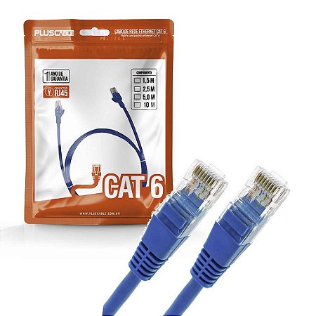 Cabo de Rede Cat6 Gigabit RJ45 10m Azul Patch Cord Plus Cable