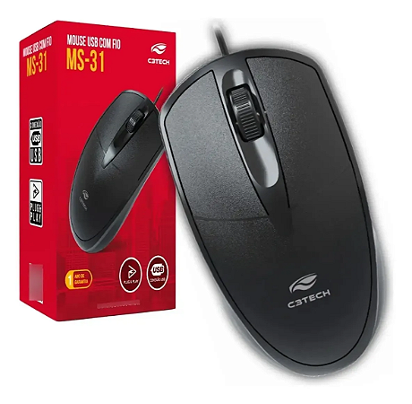 Mouse C3Tech MS-31BK USB Preto com Fio para PC e Notebook