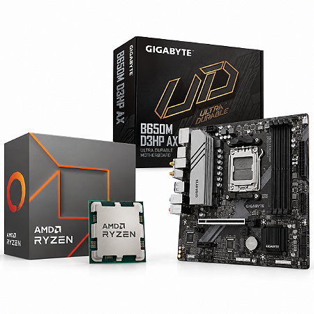 Kit Upgrade AMD Ryzen 5 8600G + Placa-Mãe Gigabyte B650M D3HP AX Wi-Fi, AM5, DDR5