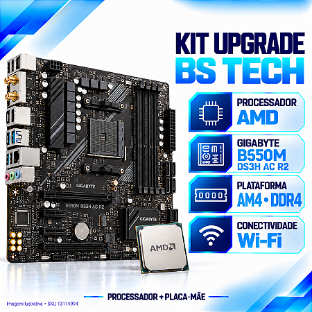 Kit Upgrade AMD Ryzen 7 5800X3D + Placa-Mãe Gigabyte B550M DS3H AC R2, AM4, DDR4
