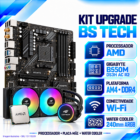 Kit Upgrade Ryzen 7 5800XT + Gigabyte B550M DS3H AC R2 Wi-Fi + Water Cooler C3Tech 240mm ARGB, AM4, DDR4