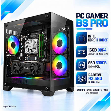 PC Gamer BS Pro Intel Core i3-10105F, 16GB DDR4, Radeon RX 580 8GB, SSD NVMe 500GB
