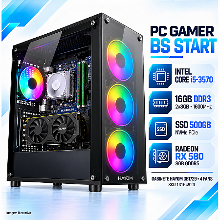 PC Gamer BS Start Intel Core i5-3570, 16GB DDR3, Radeon RX 580 8GB, SSD NVMe 500GB
