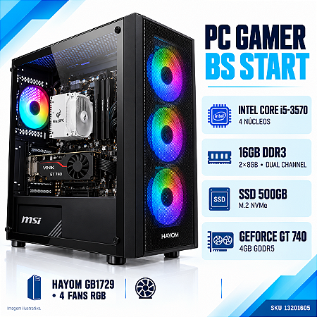 PC Gamer BS Start Intel Core i5-3570, 16GB DDR3, GeForce GT 740 4GB, SSD NVMe 500GB, 4 Fans RGB