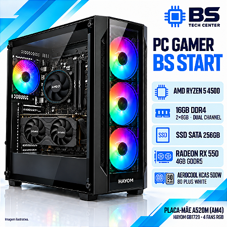 PC Gamer BS Start Ryzen 5 4500, RX 550 4GB, A520M, 16GB DDR4, SSD SATA 256GB