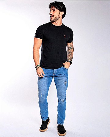 Calça Jeans Masculina Com Bolso Celular PRS Super Skinny Destroyed