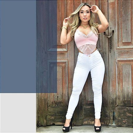Calça Jeans Feminina Branca Skinny Cintura alta com elastano - Hangar do  Jeans