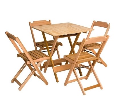 Aluguel de Kit Mesa 70x70 com 04 Cadeiras de Madeira Dobráveis