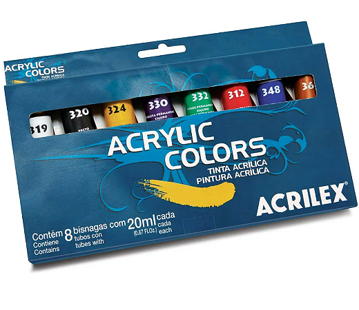 Estojo de Tinta Acrílica Acrilex Acrylic Colors - 8 Bisnagas 20ml