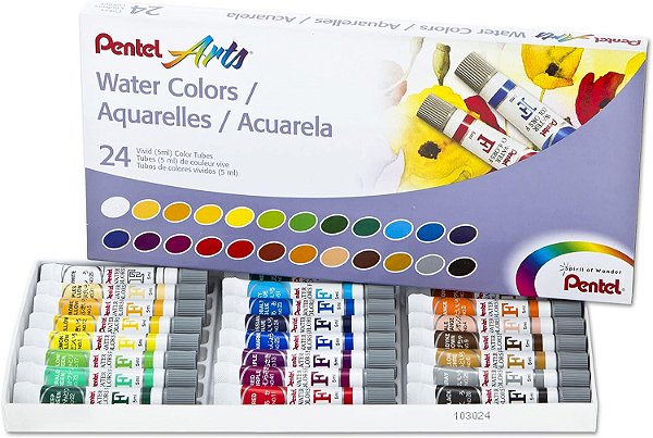 Tinta Aquarela à Base de Água Pentel Arts - 24 Cores