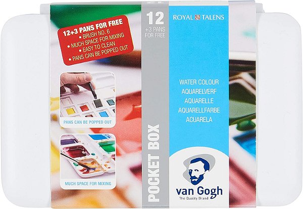 Aquarela em Pastilha Van Gogh Pocket Talens Estojo - 12 Cores + 3