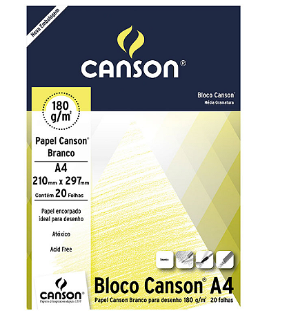 Bloco Desenho Branco Canson 20 Folhas - A4 180g/m²
