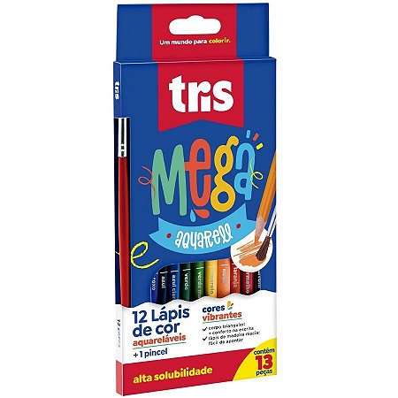 Lápis de Cor Mega Aquarell c/ Pincel Tris - 12 Cores