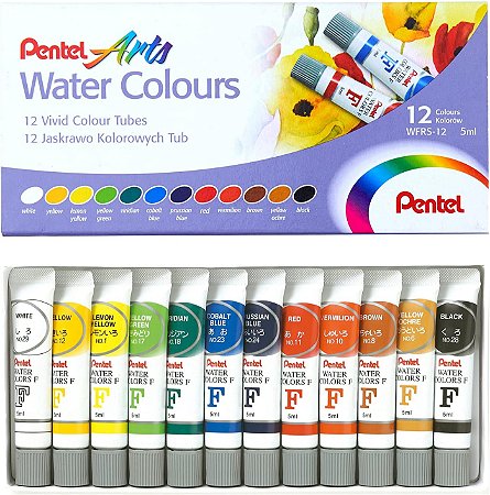 Tinta Aquarela à Base de Água Pentel Arts - 12 Cores
