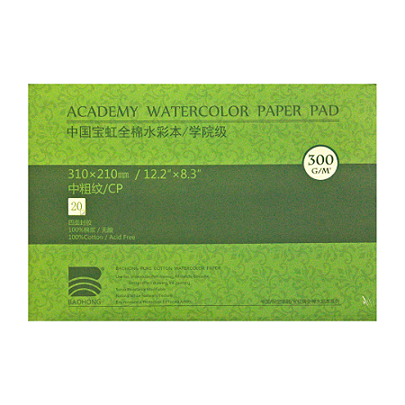 Bloco para Aquarela Baohong Academy Textura Fina 300gsm 20 folhas - 310x210mm