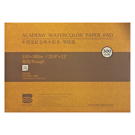 Bloco 53x38 Aquarela Baohong Academy Rugoso 300g 20 Folhas
