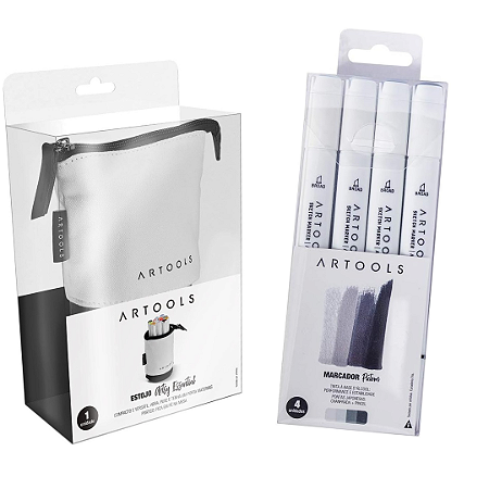 Estojo Artools + Marcador Pictom - 4 Unidades (Cinzas Frios)