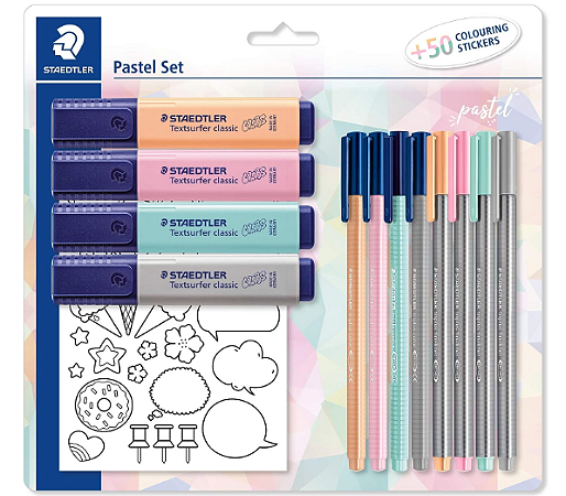 Set Pastel Marca Texto e Caneta Fineliner Triplus - 13 Peças