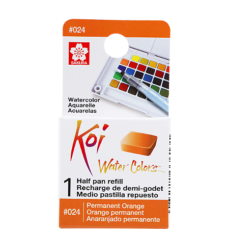 Refil De Aquarela Em Pastilha Koi Water Colors -LARANJA PERMANENTE #024- Uso Profissional