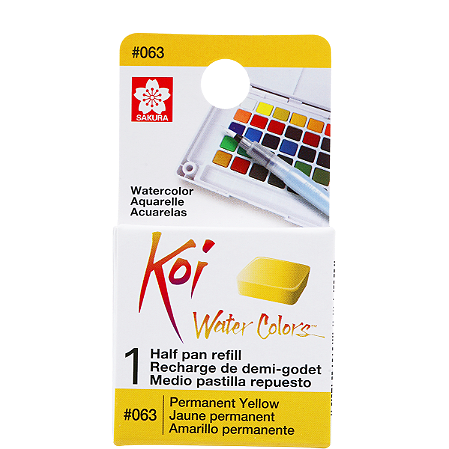 Refil De Aquarela Em Pastilha Koi Water Colors - AMARELO PERMANENTE #063- Uso Profissional