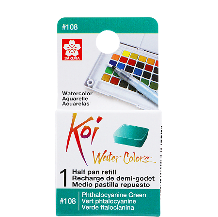Refil De Aquarela Em Pastilha Koi Water Colors - VERDE FTALOCIANINA #108- Uso Profissional