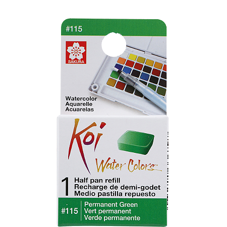 Refil De Aquarela Em Pastilha Koi Water Colors - VERDE PERMANENTE #115- Uso Profissional