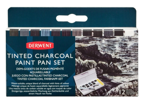 Aquarela em Pastilha Derwent Carvão Tingido - 12 Cores