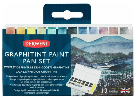 Aquarela em Pastilha Derwent Graphitint Pan Set - 12 Cores