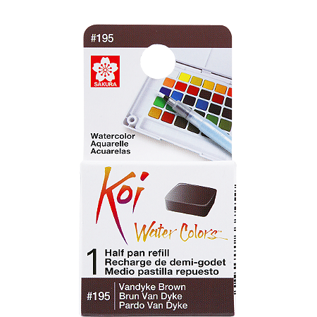 Refil De Aquarela Em Pastilha Koi Water Colors - MARROM VANDYKE #195- Uso Profissional