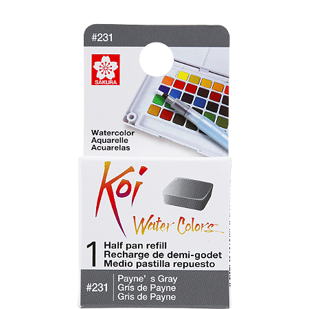Refil De Aquarela Em Pastilha Koi Water Colors - CINZA PAYNE #231- Uso Profissional