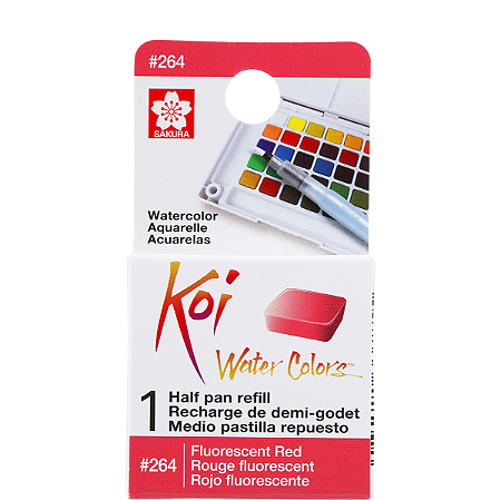 Refil De Aquarela Em Pastilha Koi Water Colors - VERMELHO FLUORESCENTE #264- Uso Profissional