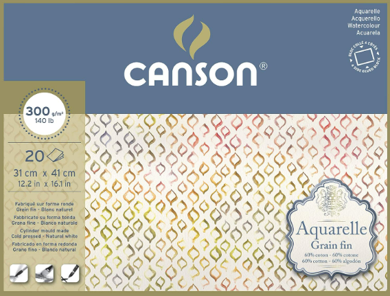 Bloco Aquarelle Canson Grain Fin 300g/m² 41x31cm - 20 Folhas