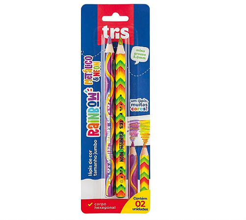 Lapis Cor Tris Jumbo Rainbow Neon + Metalico - 2 Unidades