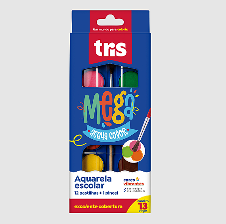 Aquarela Pastilha Mega Acqua Color Tris - 13 Peças