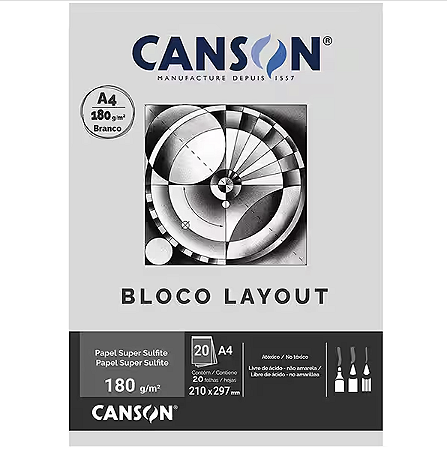 Bloco de Papel Super Sulfite Layout Canson 180 g/m² 20 Folhas A4