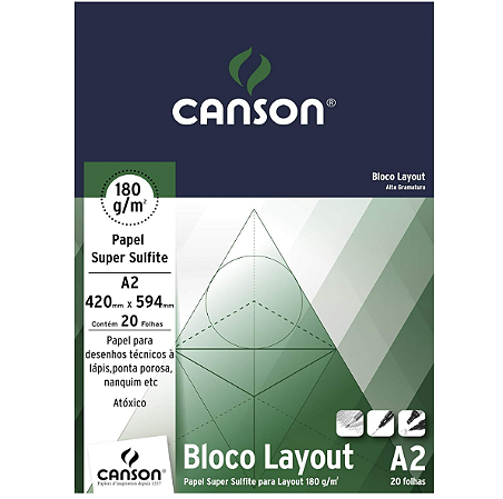 Bloco de Papel Layout Canson Tipo Papel Sulfite 180 g/m²  - Tamanho A2
