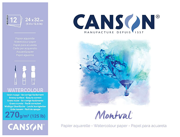 Bloco Aquarela Textura Rugosa Montval Canson A4 270g/m² - 12 Folhas