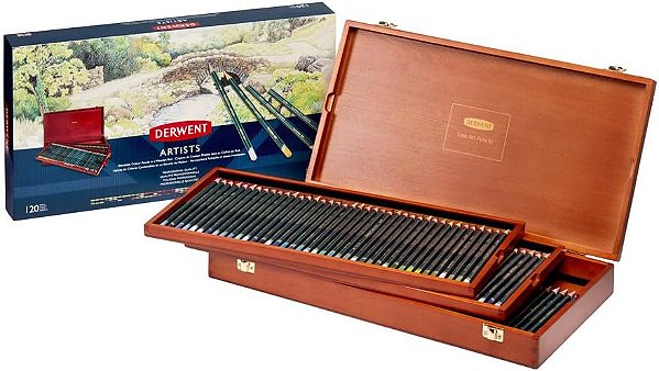 Estojo Madeira Lápis de Cor Artists Derwent - 120 Cores