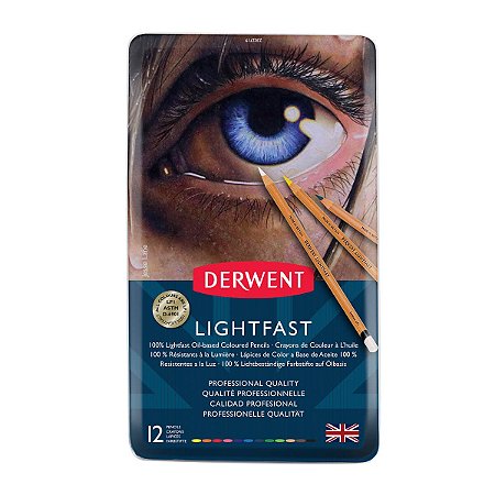 Estojo Metálico de Lápis de Cor Permanente Lightfast Derwent - 12 Cores
